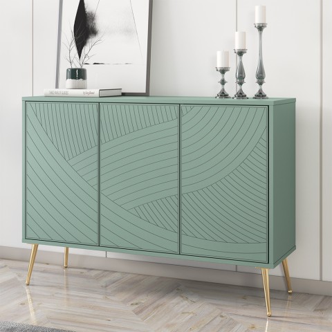 Groen dressoir met 3 deuren en gouden pootjes 120x38x88 cm Luke Aanbieding