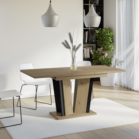 Uitschuifbare houten eettafel in zwart en eiken 120-160x80 cm Doha 2 Aanbieding