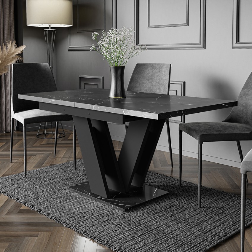 Moderne uitschuifbare eettafel 120-160x80 cm in zwart met marmereffect Masiv Royal Aanbieding