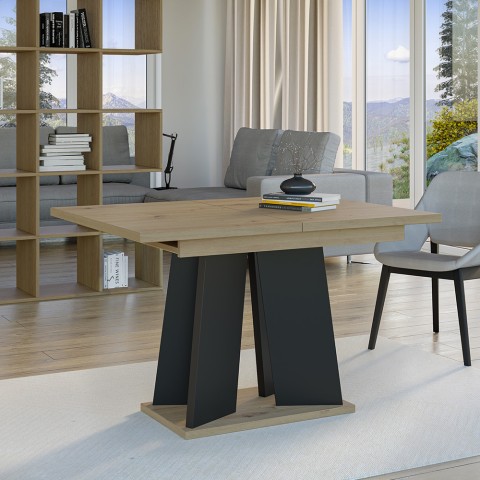 Moderne uitschuifbare eettafel 120-160x90 cm in zwart en eikenhout Mufo Aanbieding