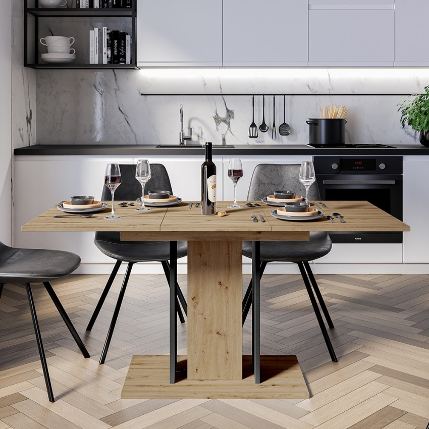Ruimtebesparende uitschuifbare zwarte en eikenhouten eettafel 100-140x60 cm Wood Mini Aanbieding Ruimtebesparende uitschuifbare zwarte en eikenhouten eettafel 100-140x60 cm Wood Mini Aanbieding