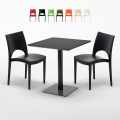 Vierkante tafel 70x70 cm Stalen onderstel en zwart top met 2 gekleurde stoelen Paris Kiwi Aanbieding