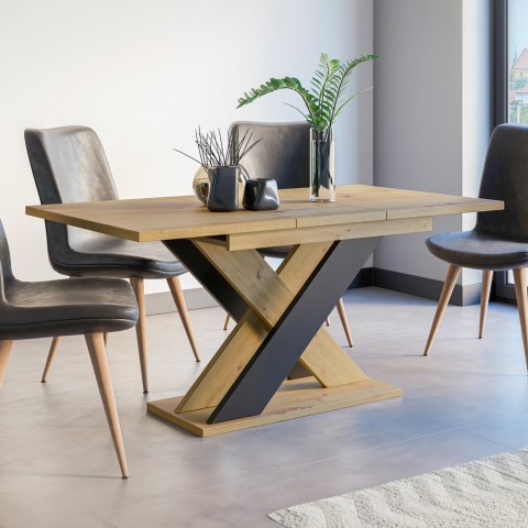 Moderne uitschuifbare eettafel 120-160x90 cm in zwart en eikenhout Xao Aanbieding
