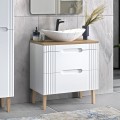 Wit en houten badkamermeubel met wastafel in marmereffect Fiji Aanbieding