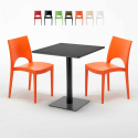 Vierkante tafel 70x70 cm Stalen onderstel en zwart top met 2 gekleurde stoelen Paris Kiwi Kortingen