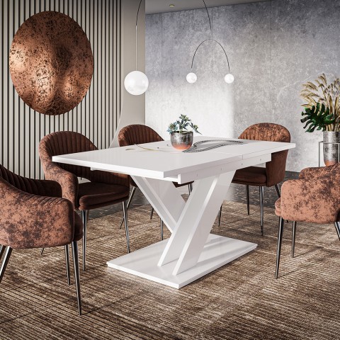 Uitschuifbare moderne witte 8-persoons eettafel 140-180x80 cm Bronx Aanbieding