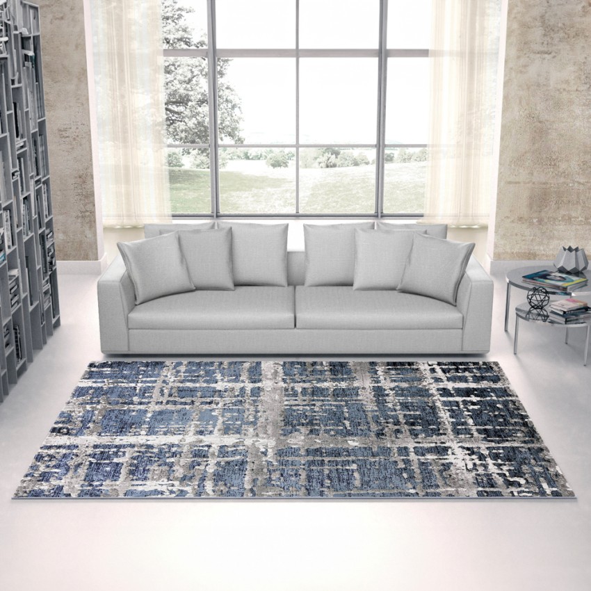 Modern design huiskamerkleed grijs blauw Double BLU001 Aanbieding Modern design huiskamerkleed grijs blauw Double BLU001 Aanbieding