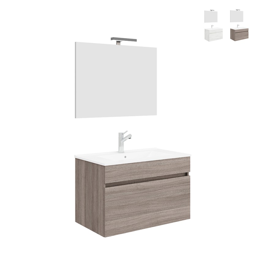 Hangend badkamermeubel 80 cm met wastafel, spiegel en LED-lamp Bogota 80 Aanbieding Hangend badkamermeubel 80 cm met wastafel, spiegel en LED-lamp Bogota 80 Aanbieding