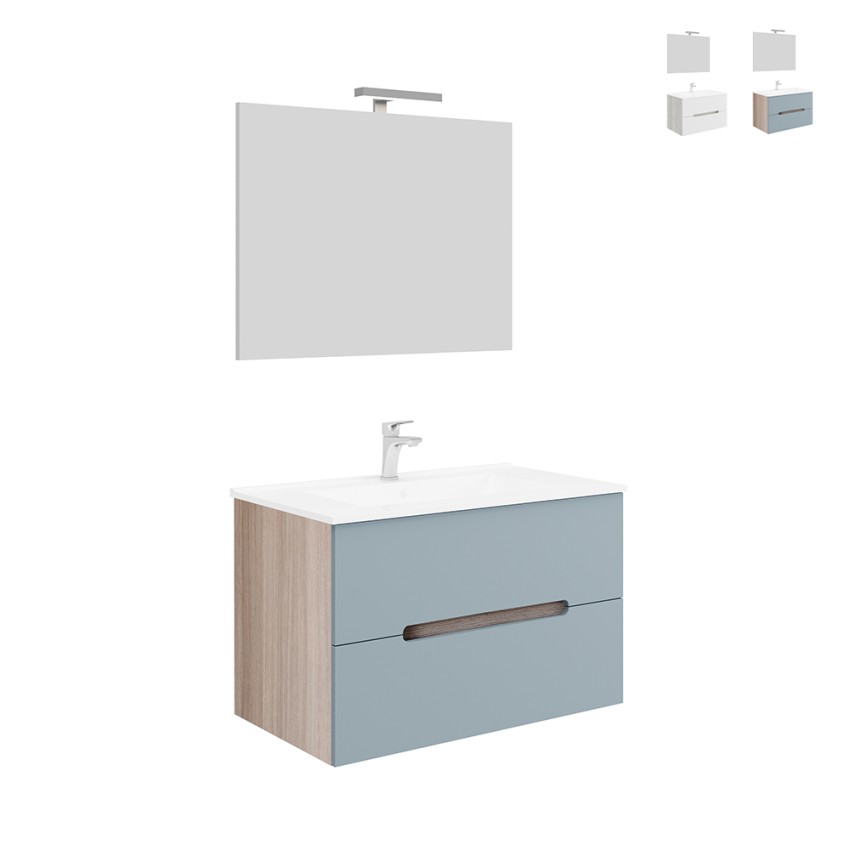 Hangende badkamerkast 80cm met lades, wastafel, spiegel en LED-licht Iris 80 Aanbieding Hangende badkamerkast 80cm met lades, wastafel, spiegel en LED-licht Iris 80 Aanbieding