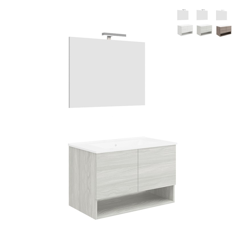 Hangend design badkamermeubel 80 cm met wastafel en LED-spiegel Oslo 80 Aanbieding Hangend design badkamermeubel 80 cm met wastafel en LED-spiegel Oslo 80 Aanbieding