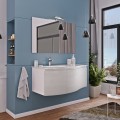 Wit hangend badkamermeubel 100 cm met 3 deuren, wastafel, spiegel en lamp Golf 100 Aanbieding