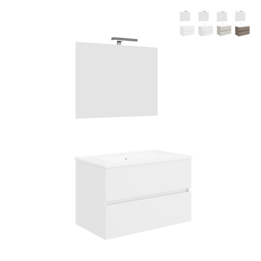 Moderne hangende badkamerkast 80 cm met wastafel en spiegel Easy 80 Aanbod Moderne hangende badkamerkast 80 cm met wastafel en spiegel Easy 80 Aanbod