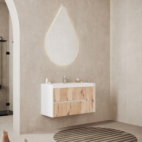 Modern hangend badkamermeubel 100 cm met wastafel en druppelspiegel Portofino 100 Aanbieding