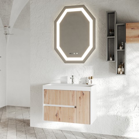 Hangende badkamerkast 80 cm met wastafel en spiegel Portofino 80 Aanbieding