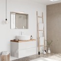 Wit en houten hangend badkamerkastje 80 cm met opzetwastafel City 80 Aanbieding