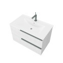 Wit hangend badkamermeubel 80 cm met wastafel en spiegel met LED-verlichting Oikos 80 Korting