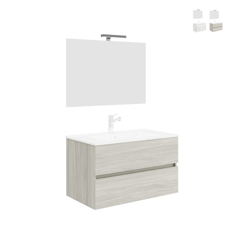 Badkamermeubel 90 cm met wastafel en spiegel met LED-verlichting Easy 90 Aanbieding