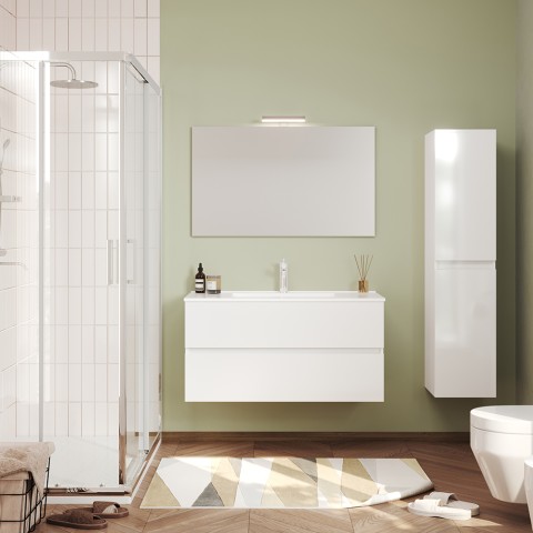 Glanzend wit badkamermeubel 100 cm met spiegel en wastafel Easy 100 Aanbieding