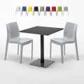 Vierkante tafel 70x70 cm Stalen onderstel en zwart top met 2 gekleurde stoelen Ice Kiwi Aanbieding