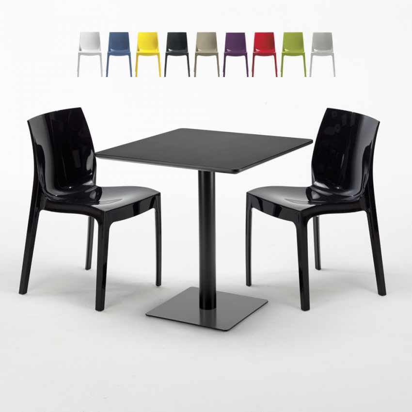 Vierkante tafel 70x70 cm met 2 gekleurde stoelen Ice Kiwi Kortingen