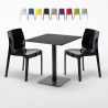 Vierkante tafel 70x70 cm Stalen onderstel en zwart top met 2 gekleurde stoelen Ice Kiwi Kortingen