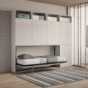 Horizontaal opklapbaar eenpersoonsbed met matras, kast en boekenkast Kando B Aanbieding