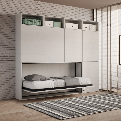 Horizontaal opklapbaar eenpersoonsbed met matras, kast en boekenkast Kando B Aanbieding