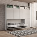 Horizontaal opklapbaar eenpersoonsbed met matras, kast en boekenkast Kando B Aanbieding