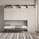 Horizontaal opklapbaar eenpersoonsbed met matras, kast en boekenkast Kando B Korting