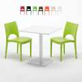 Vierkante salontafel wit 60x60 cm met stalen onderstel en 2 gekleurde stoelen Paris Meringue Aanbieding