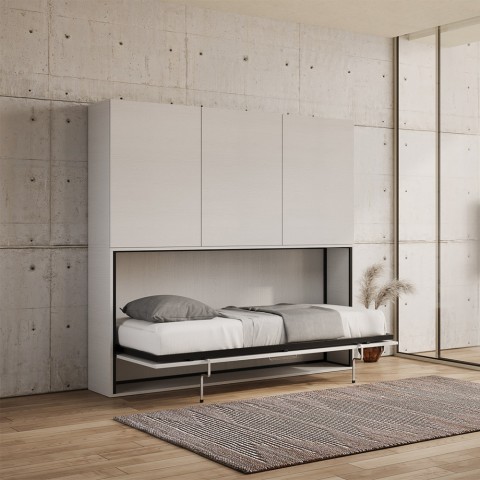 Wit horizontaal inklapbaar eenpersoonsbed met kast Kando D Aanbieding