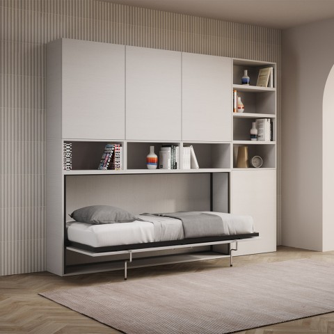 Wit opklapbed eenpersoons horizontaal ruimtebesparend Kando E Aanbieding