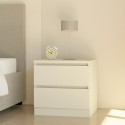 Modern wit nachtkastje Harlene met 2 laden van hout voor de slaapkamer Aanbieding