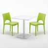 Vierkante salontafel wit 60x60 cm met stalen onderstel en 2 gekleurde stoelen Paris Meringue Model