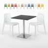 Vierkante tafel 70x70 cm Stalen onderstel en zwart top met 2 gekleurde stoelen Gruvyer Rum Raisin Aanbod