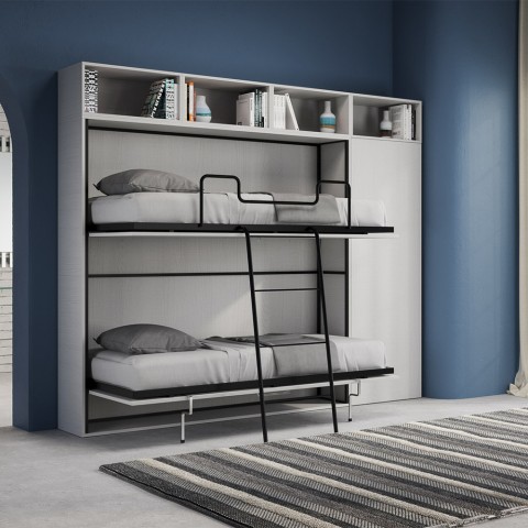 Horizontaal opklapbaar stapelbed met ruimtebesparende kast Kando I Aanbieding