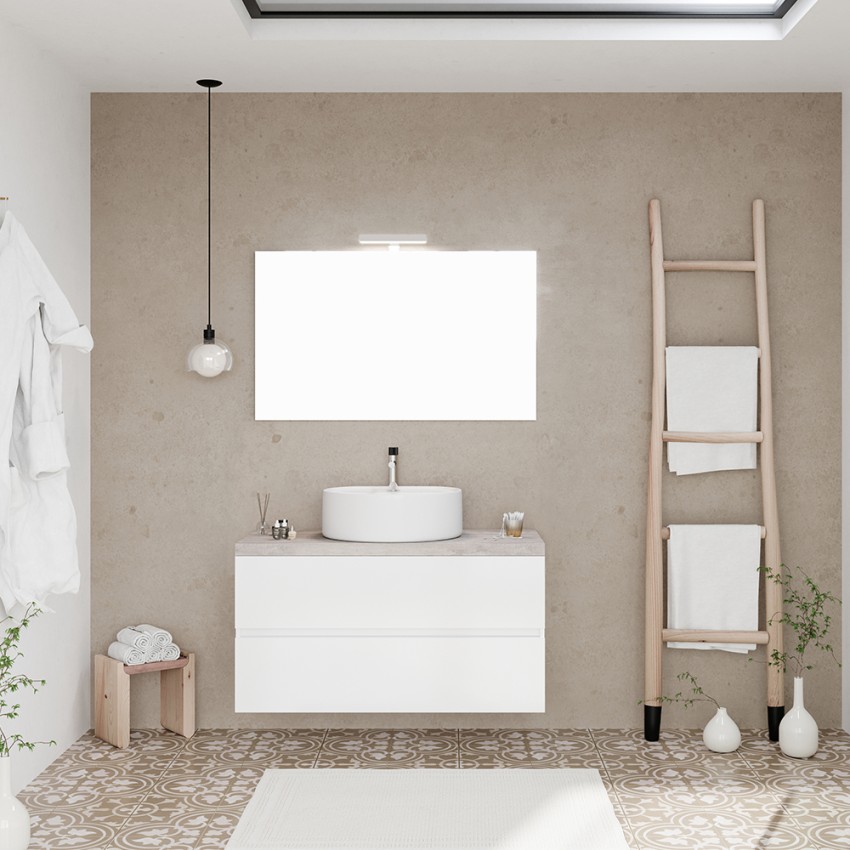 Hangend badkamermeubel 100 cm met wastafel en spiegel met LED-verlichting City 100 Aanbieding