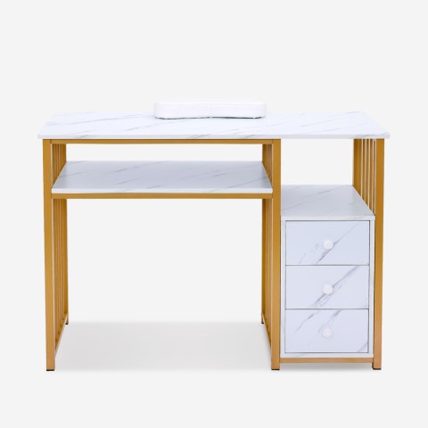 Witte en gouden manicuretafel met ladekast 110x46x80 cm Alec Aanbieding