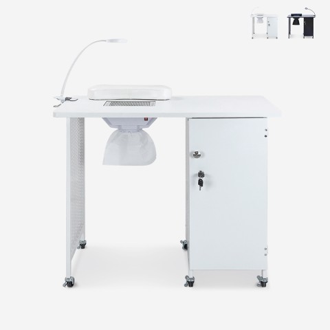 Tafel manicure schoonheidsspecialist met afzuiger wielen lamp wit zwart Klea Aanbieding