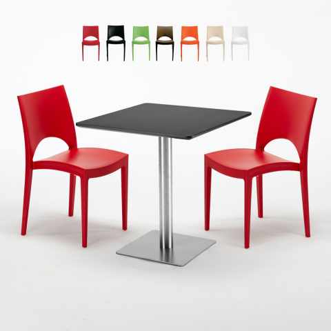 Vierkante tafel 70x70 cm met 2 gekleurde stoelen Paris Rum Raisin Aanbieding