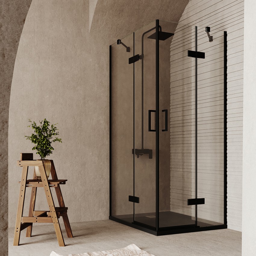 Vierkante douchecabine 90x90 cm zwart en transparant glas 6 mm Lion Aanbieding Vierkante douchecabine 90x90 cm zwart en transparant glas 6 mm Lion Aanbieding