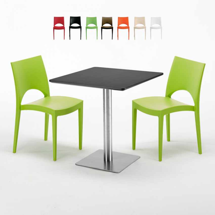 Vierkante tafel 70x70 cm met 2 gekleurde stoelen Paris Rum Raisin Catalogus