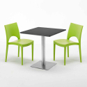 Vierkante tafel 70x70 cm Stalen onderstel en zwart top met 2 gekleurde stoelen Paris Rum Raisin Aankoop