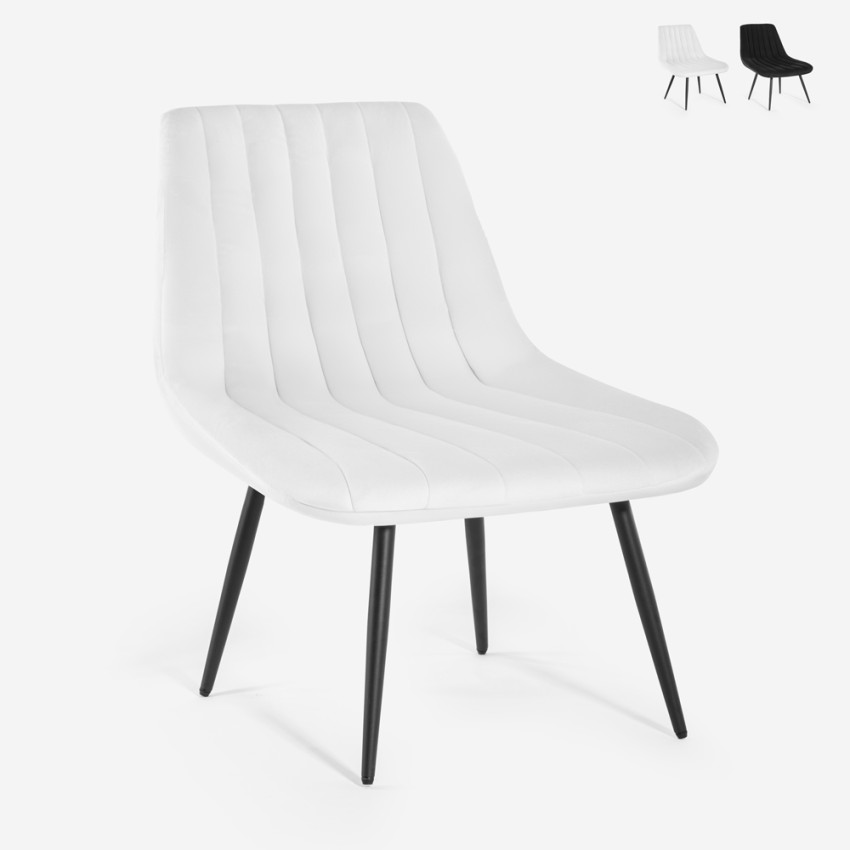 Modern design loungefauteuil met geribbelde zitting in fluwelen stof Rajin Verkoop
