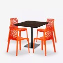 Horeca set met salontafel 90x90 cm en 4 stapelbare design stoelen Dustin 