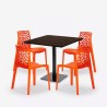 Horeca set met salontafel 90x90 cm en 4 stapelbare design stoelen Dustin 