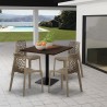 Horeca set met salontafel 90x90 cm en 4 stapelbare design stoelen Dustin 