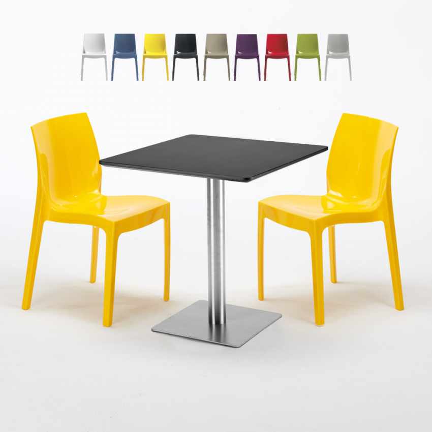 Vierkante tafel 70x70 cm met 2 gekleurde stoelen Ice Rum Raisin Keuze