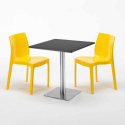 Vierkante tafel 70x70 cm Stalen onderstel en zwart top met 2 gekleurde stoelen Ice Rum Raisin 