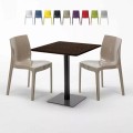 Vierkante Tafel 70x70 cm houteffect blad met 2 gekleurde stoelen Ice Melon Aanbieding